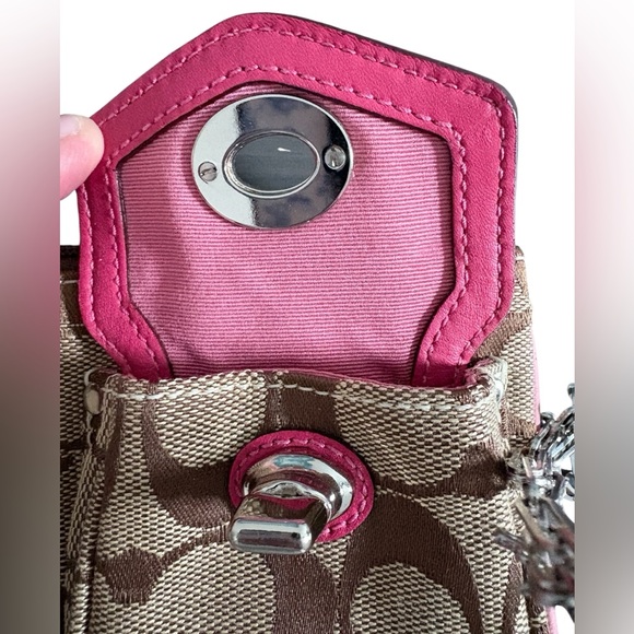 COACH 2005 Signature Double Pocket Wristlet Khaki Pink Trim – Vintage EUC - Picture 9 of 11
